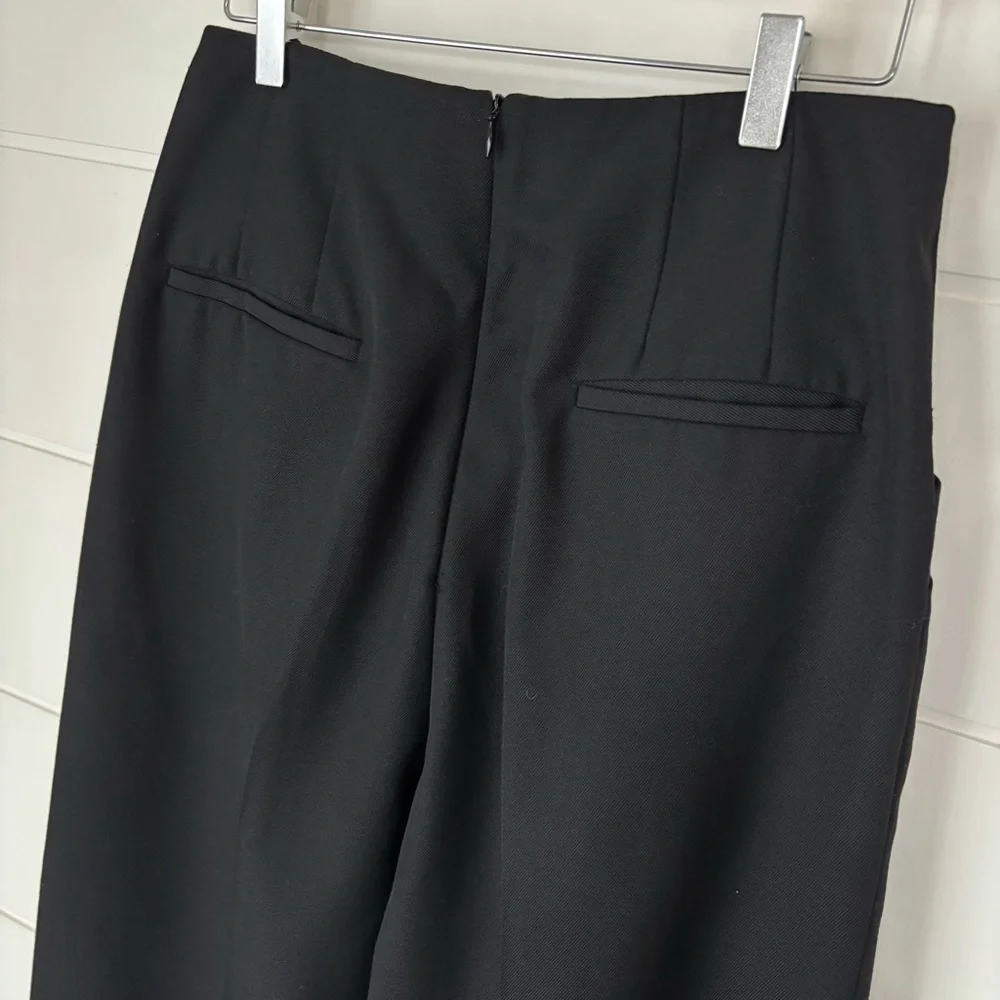 Sandro Wide Leg Cuffed Hem Black Trouser Pants Women's Size 40 - Picture 7 of 12